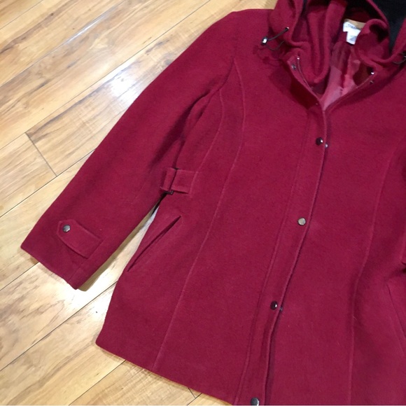 St Johns Bay cashmere red lined winter jacket pea coat wool preppy large XL - Picture 3 of 9